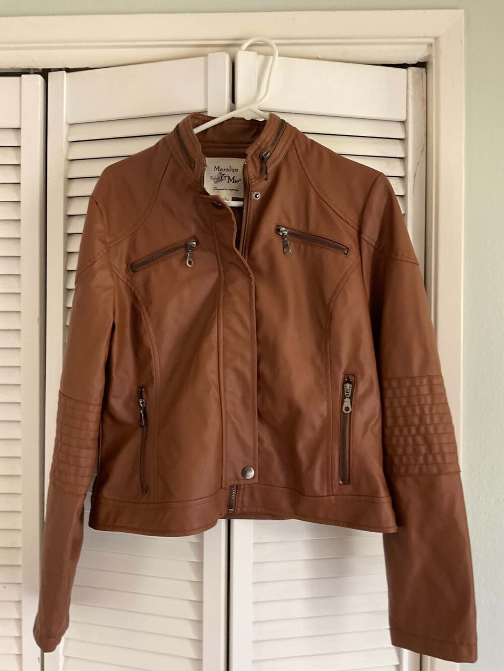 Maralyn & Me Cognac Faux Leather Moto Jacket